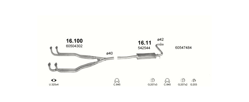Schéma výfukového systému ALFA ROMEO 33 1.3 – 1.3 – sestava 1