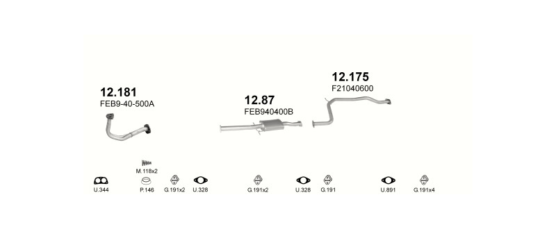 Schéma výfukového systému MAZDA 626 2.0 – 2.0 12V