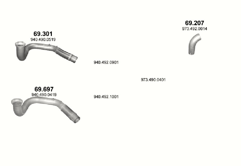 Schéma výfukového systému MERCEDES ATEGO 6.4 – 4X2 ; 4X4 ; 6X2/4 ; 6X2/2/4 – sestava 1