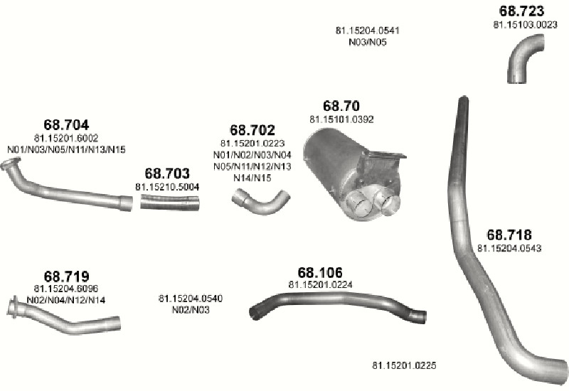 Schéma výfukového systému MAN TGL 4.6 – D0834 LFL – sestava 2