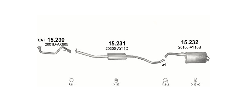Schéma výfukového systému NISSAN MICRA 1.2 – 1.2i 16V Man.