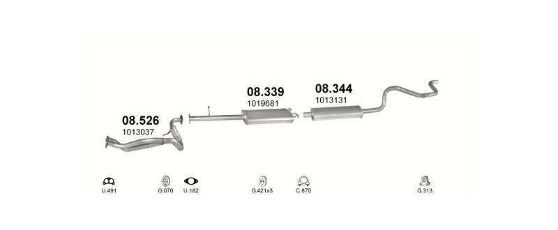 Schéma výfukového systému FORD TRANSIT 2.5 D – 2.5 D D25P SWB 2835mm