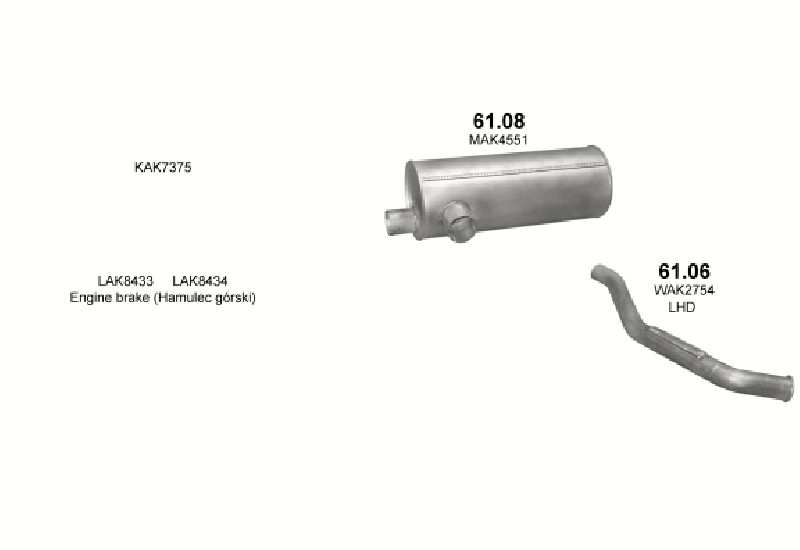 Schéma výfukového systému DAF 45 . – Motor 300, 301, 302