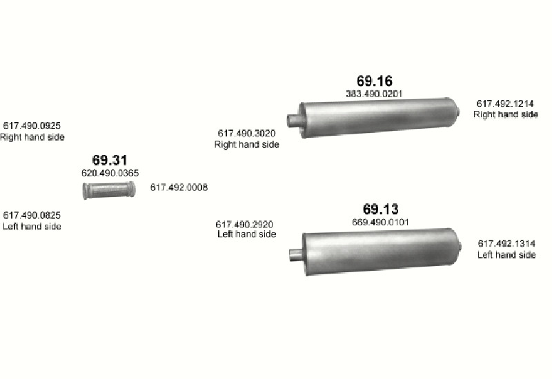 Schéma výfukového systému MERCEDES 19-33 T 2222 K – WB 3200, 3600