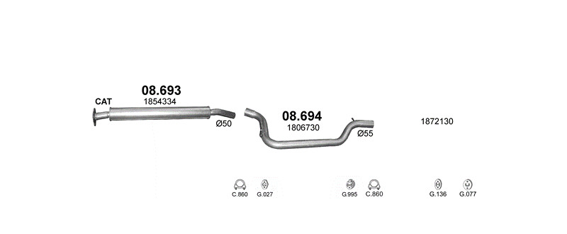 Schéma výfukového systému FORD FOCUS III 1.6 – 1.6 EcoBoost – sestava 1