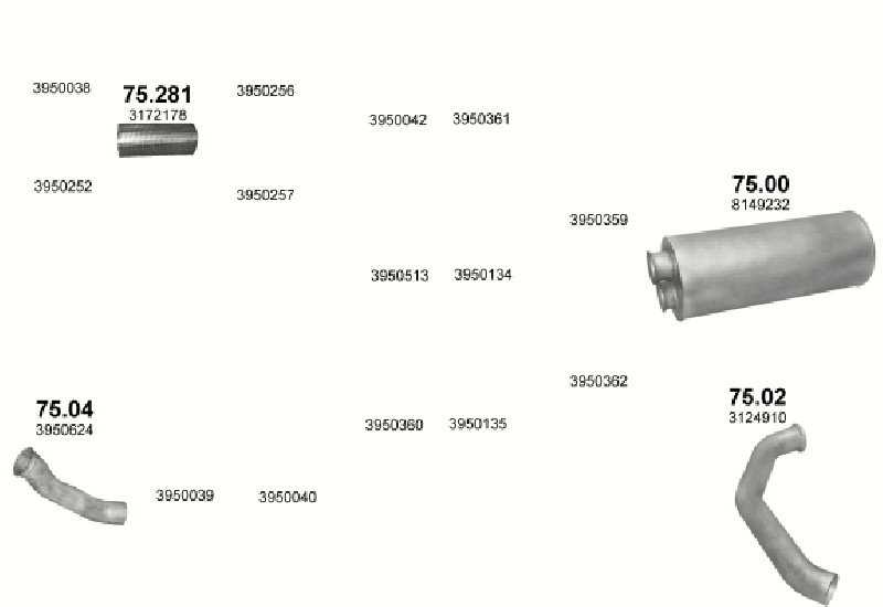 Schéma výfukového systému VOLVO FL 6 5.4 – 4X2 FL612/613/614/615 – sestava 1