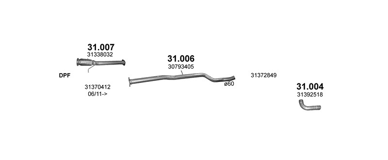 Schéma výfukového systému VOLVO V60 2.0 D – 2.0 D – sestava 2