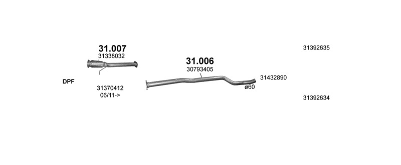 Schéma výfukového systému VOLVO V60 2.0 D – 2.0 D – sestava 3