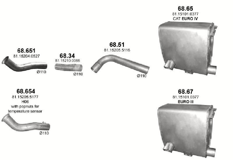 Schéma výfukového systému MAN TGA 10.5 – D2066 LF