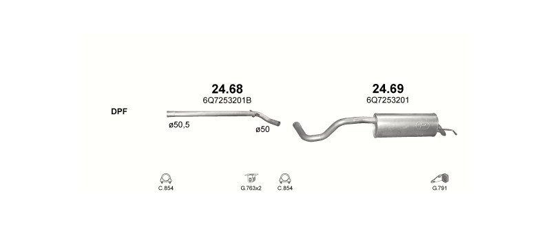 Schéma výfukového systému SKODA ROOMSTER 1.9 D – 1.9 TDi Turbo Diesel – sestava 3