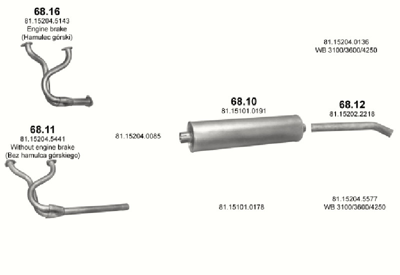 Schéma výfukového systému MAN G90 6.9 – L02/L04 – sestava 2