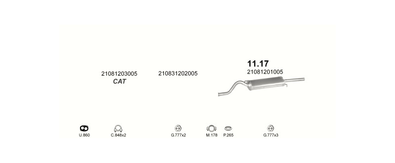 Schéma výfukového systému LADA SAGONA 1.5 – Sestava 2