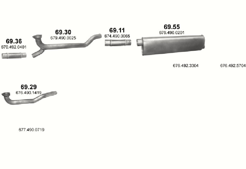 Schéma výfukového systému MERCEDES 10-16 T 1120 F/1124 F – WB 3640 – sestava 2