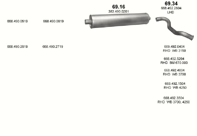Schéma výfukového systému MERCEDES 6-9 T 709 D/809 D – Sestava 1
