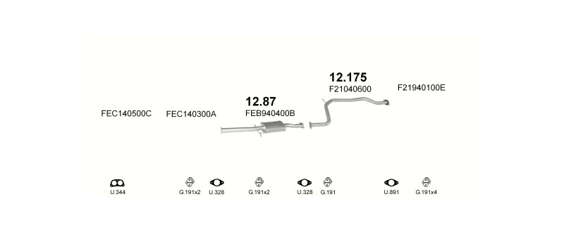 Schéma výfukového systému MAZDA 626 1.8 – automatická převodovka