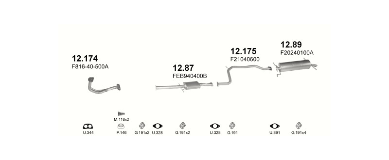 Schéma výfukového systému MAZDA 626 1.8 – manuální převodovka