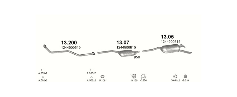 Schéma výfukového systému MERCEDES E200 - W124 2.0 D – W124 E200 – sestava 1