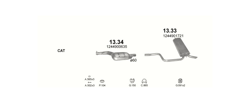 Schéma výfukového systému MERCEDES E250 - T124 2.5 D – T124 E250