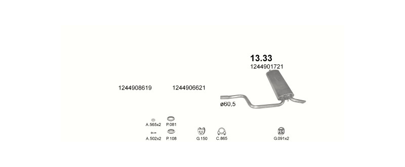 Schéma výfukového systému MERCEDES E280 - T124 2.8 – T124 E280 – sestava 1