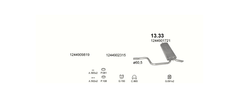 Schéma výfukového systému MERCEDES E280 - T124 2.8 – T124 E280 – sestava 2