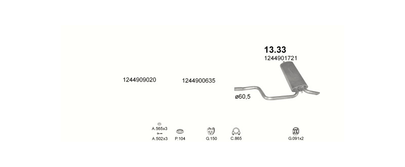 Schéma výfukového systému MERCEDES E300 - T124 3.0 D – T124 E300 – sestava 2