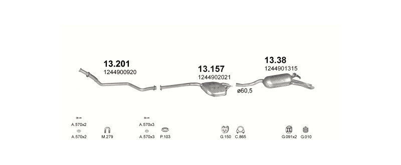 Schéma výfukového systému MERCEDES E300 - W124 3.0 TD – W124 E300 – sestava 1
