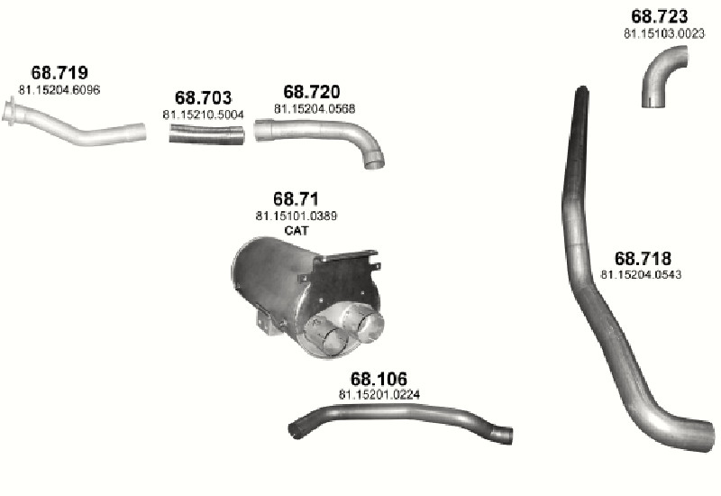 Schéma výfukového systému MAN TGM 6.9 – D0836 LFL ; N08/N18/N26/N28/N48