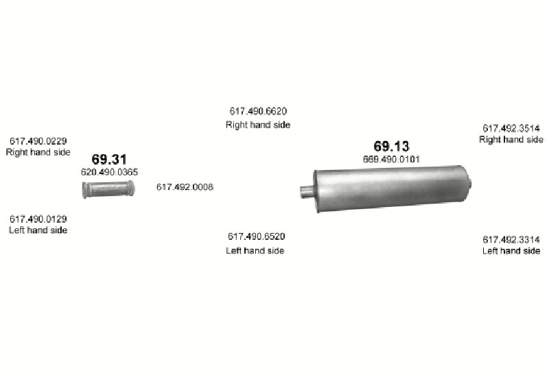Schéma výfukového systému MERCEDES 10-16 T 1622 AK/1625 AK/1625 LAK/2222 K – WB 3600 – sestava 2