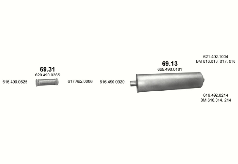 Schéma výfukového systému MERCEDES 10-16 T 1417 C/1417 CA/1417 CS – 1417 CA/1417 CS - WB 3600 ; 1417 CA - WB 3600