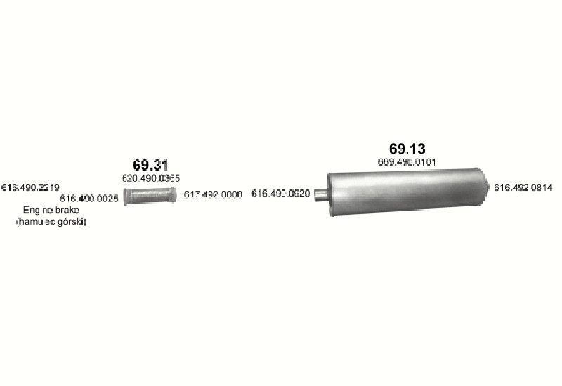 Schéma výfukového systému MERCEDES 10-16 T 1414 – WB 3600 – sestava 3