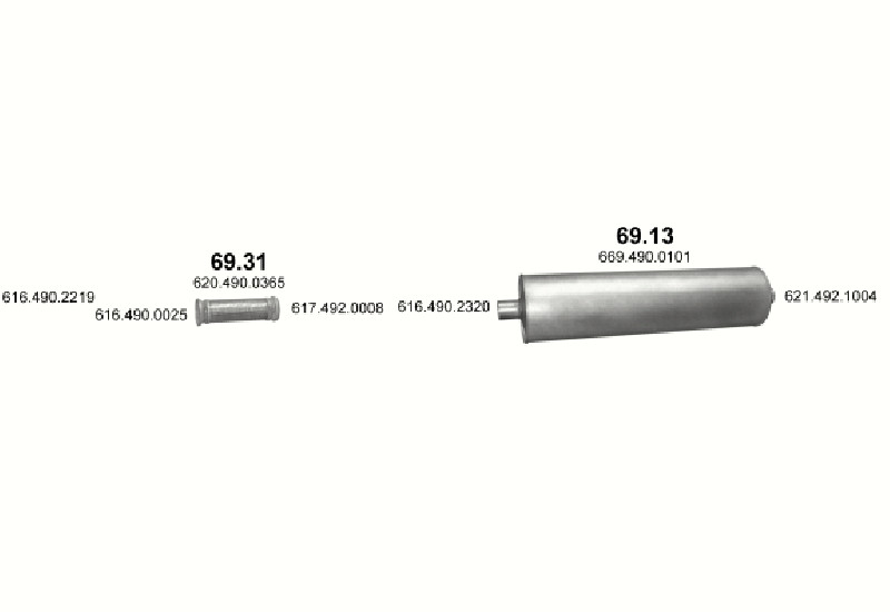 Schéma výfukového systému MERCEDES 10-16 T 1614/1614 L – 1614 - WB 4500, 5200, 5900 ; 1614 L - WB 5900 – sestava 5