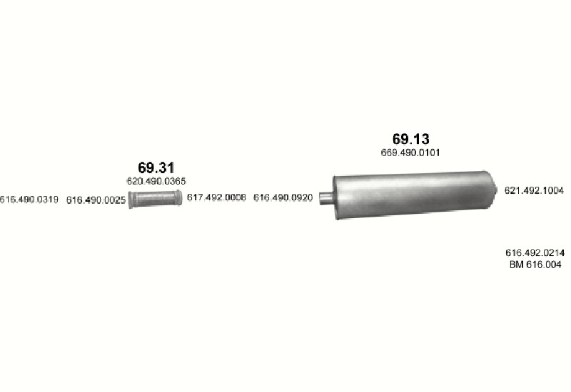Schéma výfukového systému MERCEDES 10-16 T 1414/1418 – 1414 - WB 3600, 4200, 4800, 5200 ; WB 1418 - WB 3600, 4200, 4800, 5200