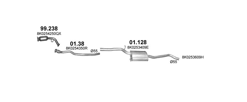 Schéma výfukového systému AUDI A4 1.8 – 1.8 TFSi – sestava 2