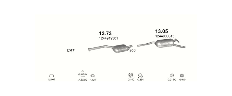 Schéma výfukového systému MERCEDES 230 - W124 2.3 – W124 230 – sestava 1