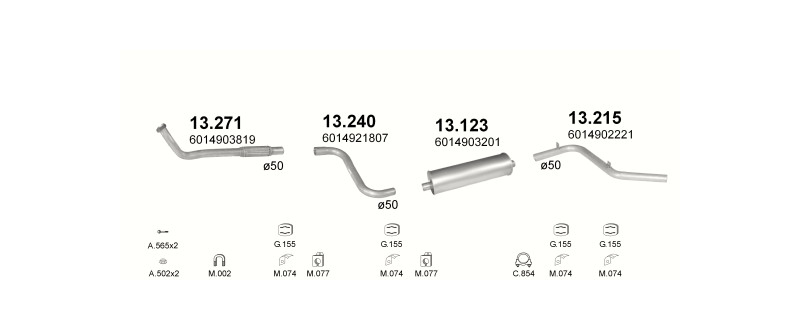 Schéma výfukového systému MERCEDES 310D 2.9 D – 3350MM – sestava 3