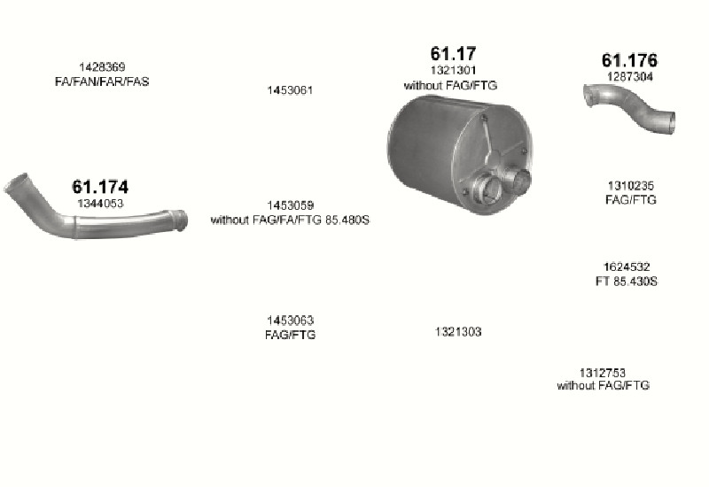 Schéma výfukového systému DAF CF 85 12.6 – 4X2 / 6X2 / 6X4 – sestava 1