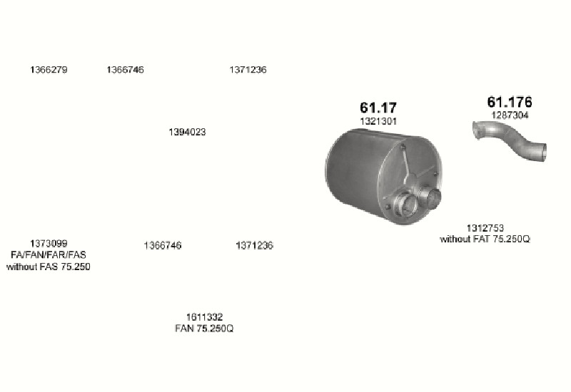 Schéma výfukového systému DAF CF 75 9.2 – 4X2 / 6X2 / 6X4 – sestava 1
