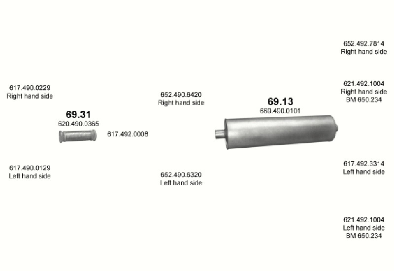Schéma výfukového systému MERCEDES 10-16 T 1222 A – WB 3600, 4200 – sestava 3