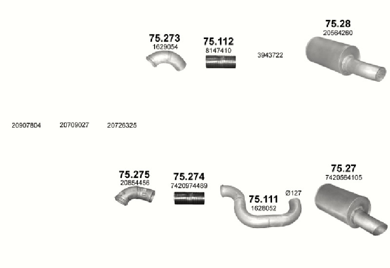 Schéma výfukového systému VOLVO FH 16 16.1 – D16E – sestava 1