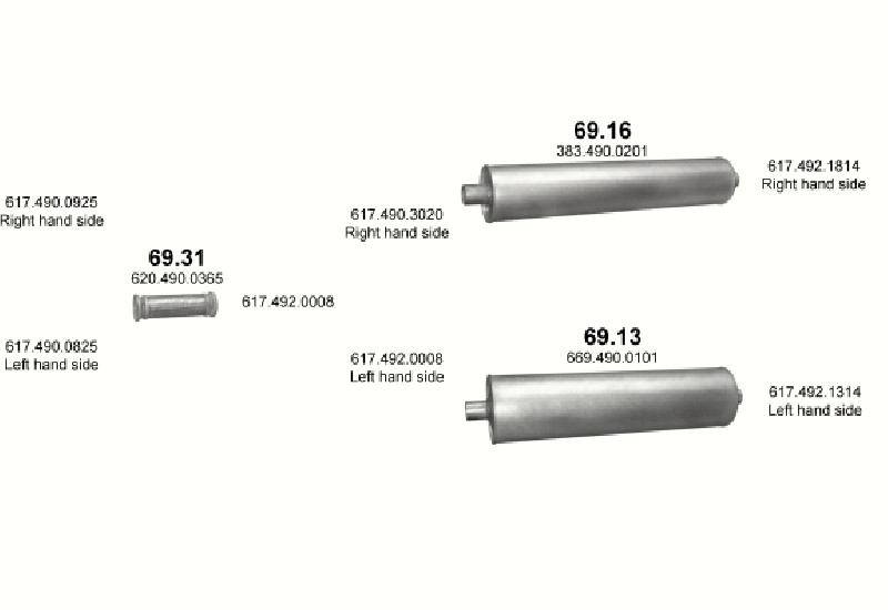 Schéma výfukového systému MERCEDES 19-33 T 2222 K – WB 3600