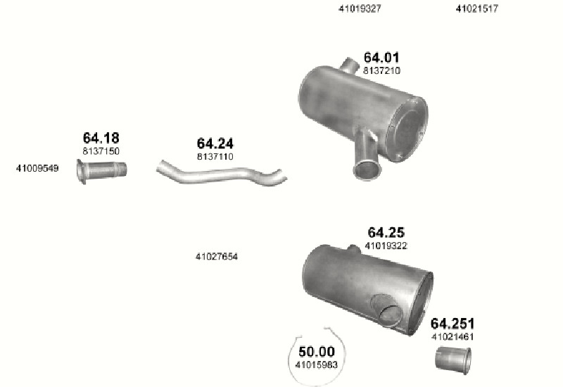Schéma výfukového systému IVECO EUROTECH MP 13.8 – 180 E42/190 E42/240 E42/260 E42/400 E42/440 E42 – sestava 1