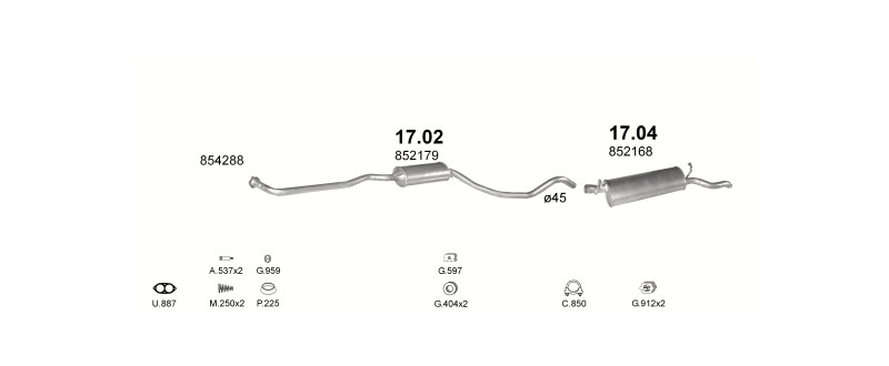 Schéma výfukového systému OPEL ASCONA C 1.3 – S, automatická převodovka