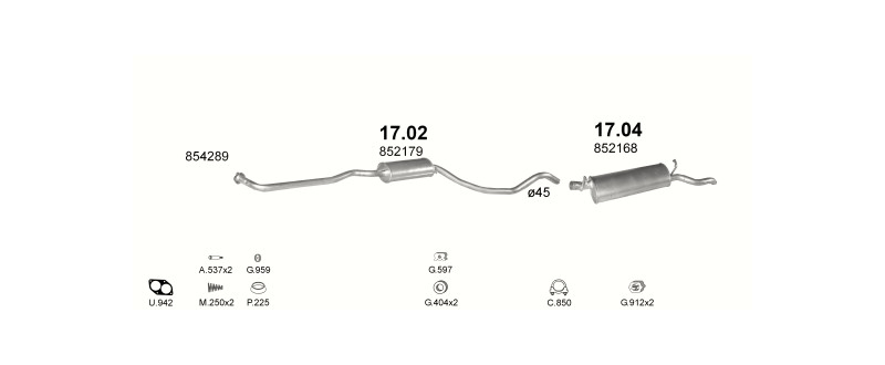 Schéma výfukového systému OPEL ASCONA C 1.6 – manuální převodovka