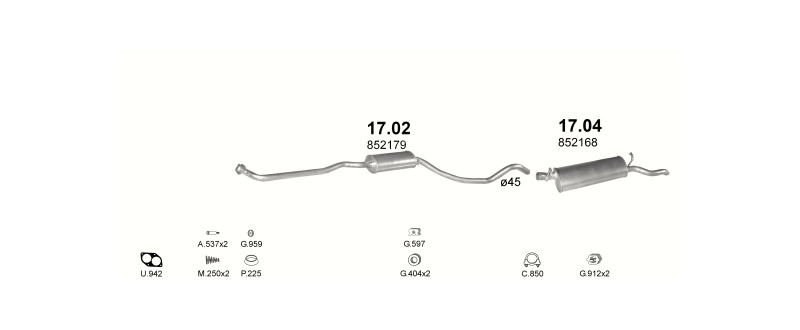 Schéma výfukového systému OPEL ASCONA C 1.6 – automatická převodovka