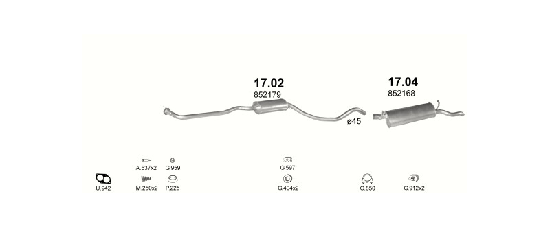 Schéma výfukového systému OPEL ASCONA C 2.0 – automatická převodovka