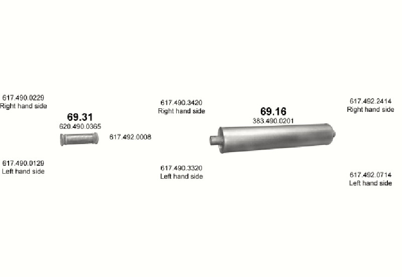 Schéma výfukového systému MERCEDES 10-16 T 1622 AK/1625 AK/1625 LAK/2222 K – 1622 AK - WB 3600 / 1625 AK - WB 3600 / 1625 LAK - WB 3600 / 2222 K - WB 3600 – sestava 4