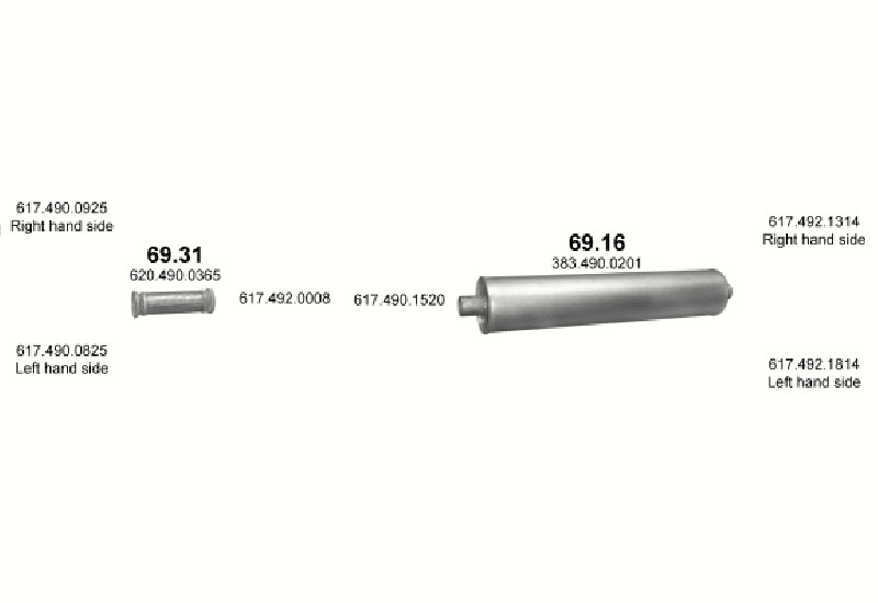 Schéma výfukového systému MERCEDES 10-16 T 1622 K – WB 3600, 3900 – sestava 1