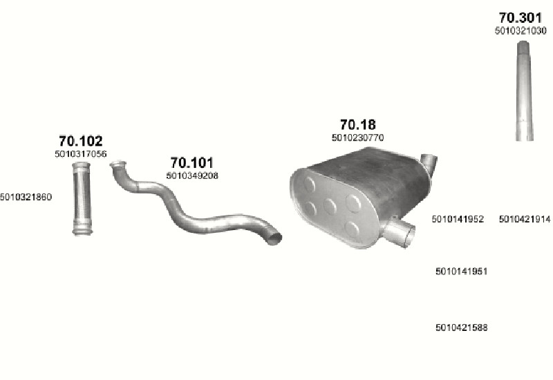 Schéma výfukového systému RENAULT PREMIUM 11.1 – 4X2 ; 6X2