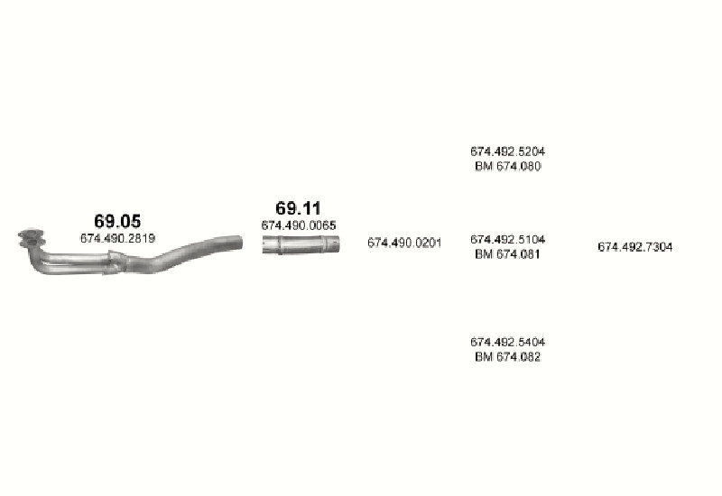Schéma výfukového systému MERCEDES 6-9 T 814 F – WB 3150/3700/4250 – sestava 1