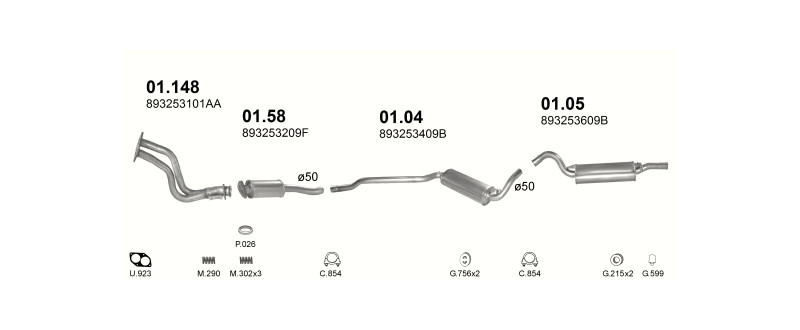 Schéma výfukového systému AUDI COUPE 2.0 – 2.0 3A MAN